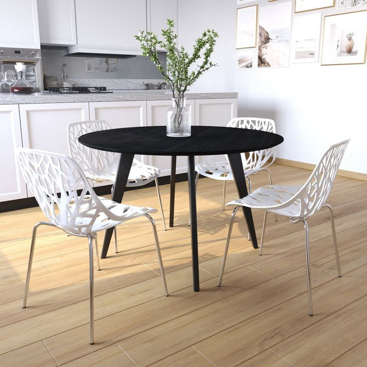 LeisureMod Modern Asbury Dining Chair w/ Chromed Legs, Set of 2 White