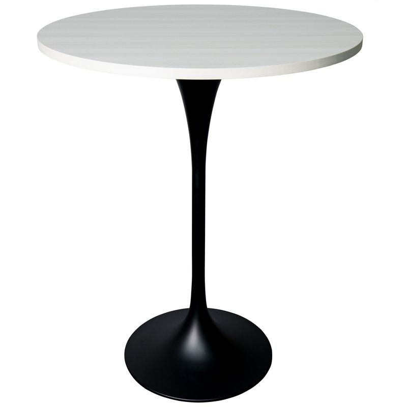 LeisureMod Verve Collection Modern Bar Height Table Black Base with 27" Round Light Natural Wood MDF Top