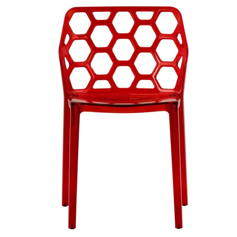 LeisureMod Modern Dynamic Dining Chair Transparent Red Front.