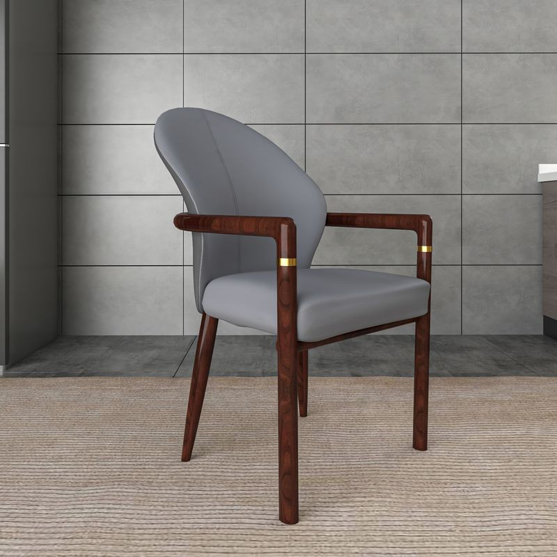 LeisureMod Opaline Series Elegant Wooden Dining Chair in Two-Tone Grey with Background.
