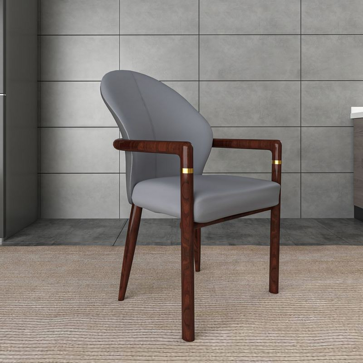 LeisureMod Opaline Series Elegant Wooden Dining Chair in Two-Tone Grey with Background.