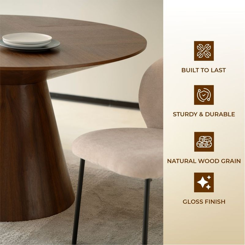 Leisuremod Fynix Collection Modern Dining Table in Walnut Details.