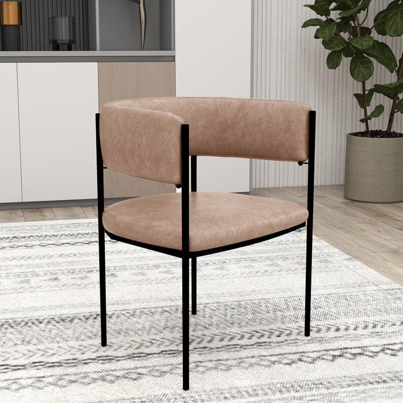 LeisureMod Cyril Collection Modern Chair in Light Brown Velvet with Background.