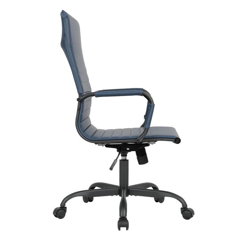 LeisureMod Harris High-Back Leather Office Chair with Black Frame Blue Side View.