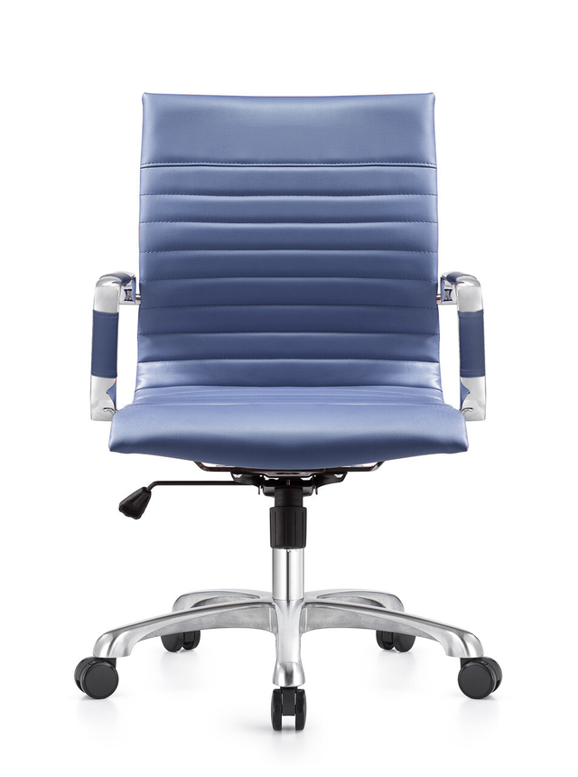 LeisureMod Harris Modern Adjustable Office Executive Swivel Chair Task Office Chair Navy Blue Front View.