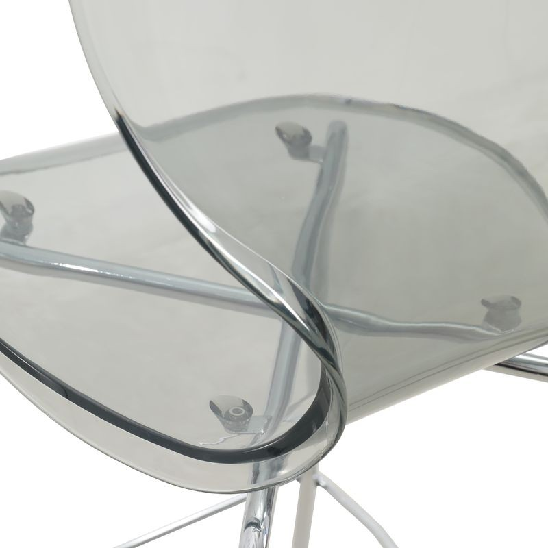 LeisureMod Oyster Acrylic Barstool with Steel Frame in Chrome Finish in Smoke Closeup.