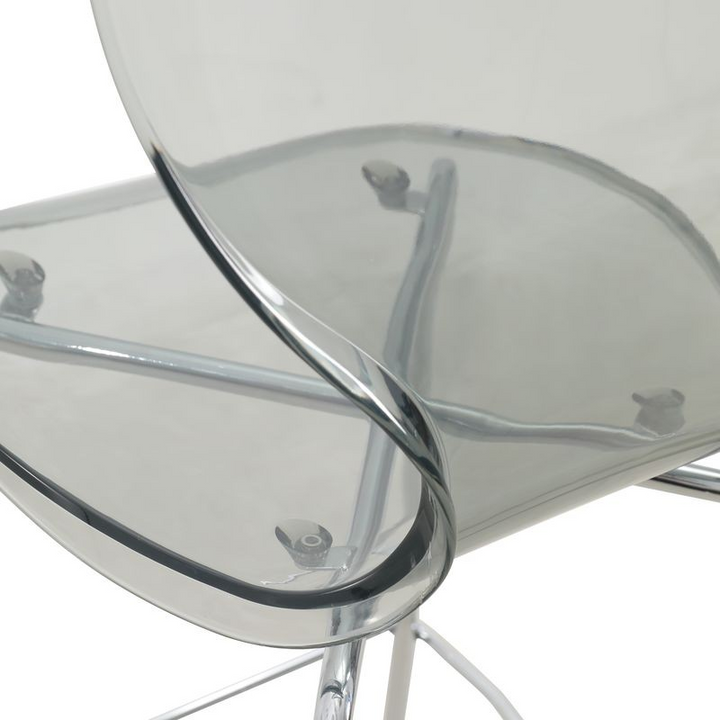 LeisureMod Oyster Acrylic Barstool with Steel Frame in Chrome Finish in Smoke Closeup.