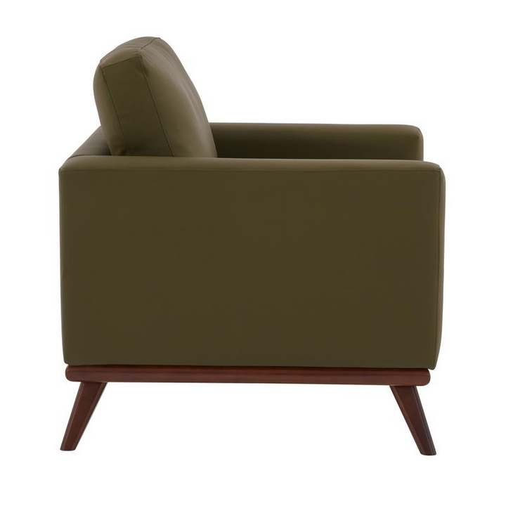 LeisureMod Chester Modern Faux Leather Accent Armchair in Green Leather Side View.