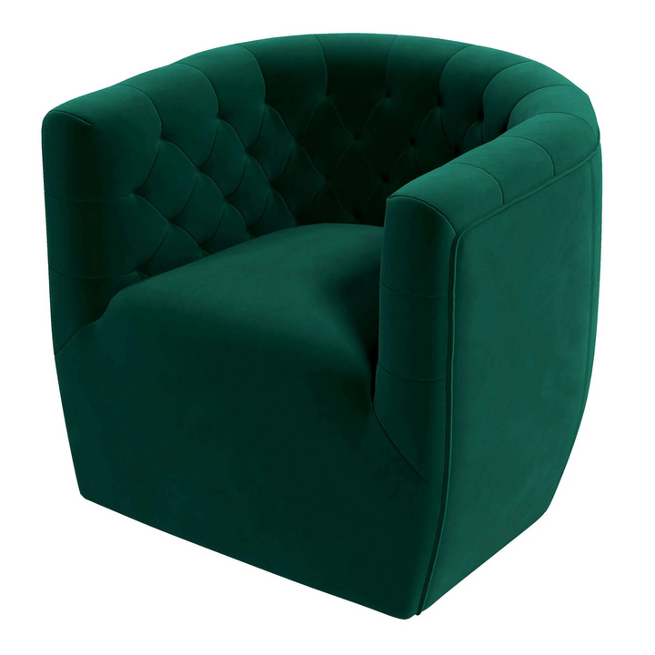 Delaney Green Velvet Swivel Chair Closeup.