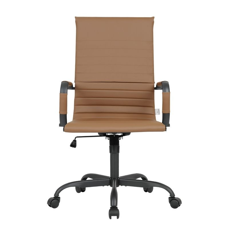 LeisureMod Harris Leather Home High-Back Office Chair in Light Brown with Black Frame Front View.