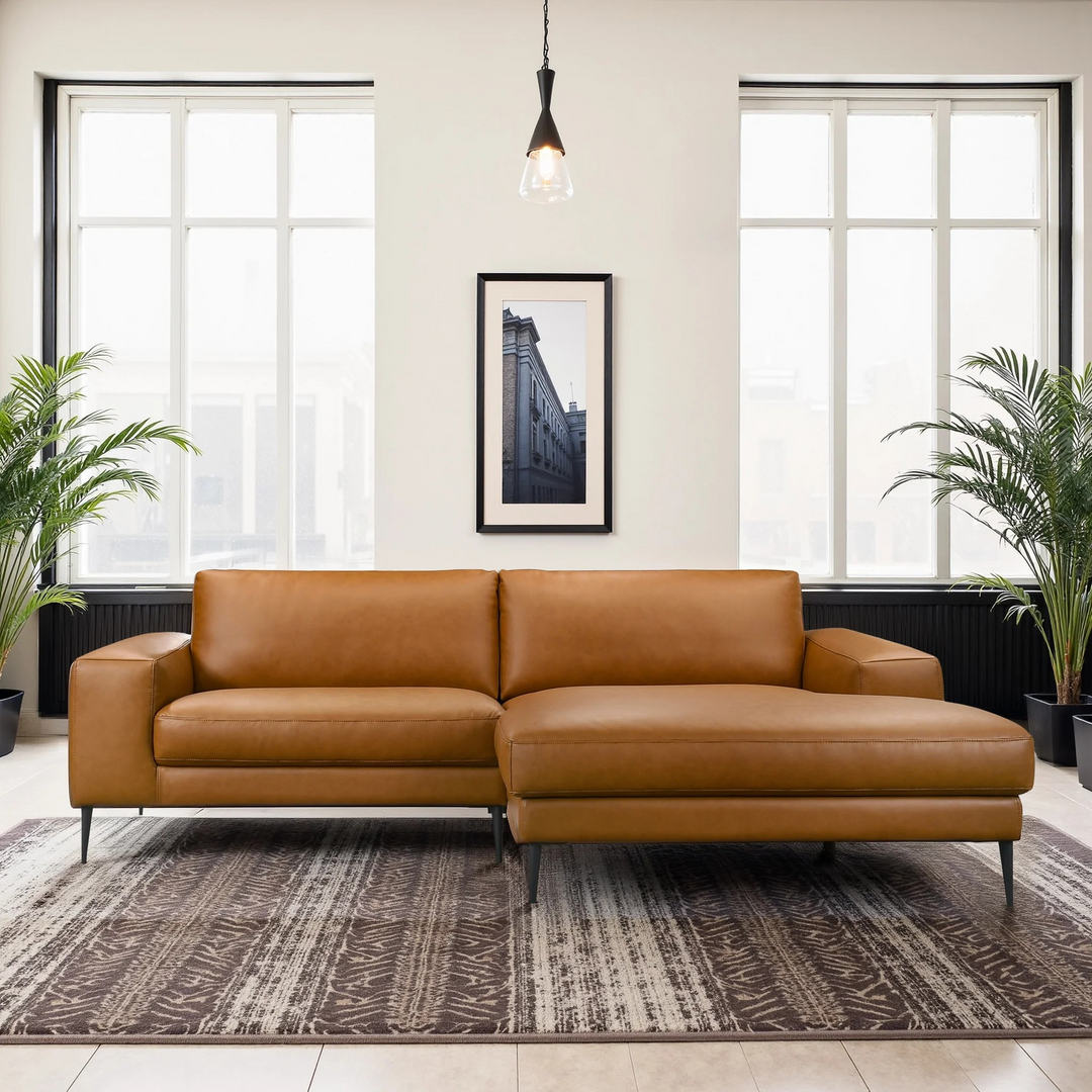 Easley Mid Century Modern Vegan Leather Wide-Arm Sofa Front View.