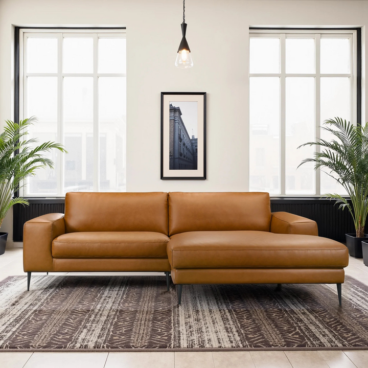 Easley Mid Century Modern Vegan Leather Wide-Arm Sofa Front View.