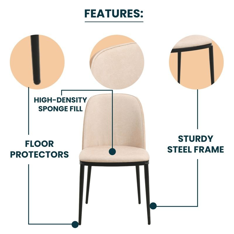 Beige chair with features highlighted on a white background.