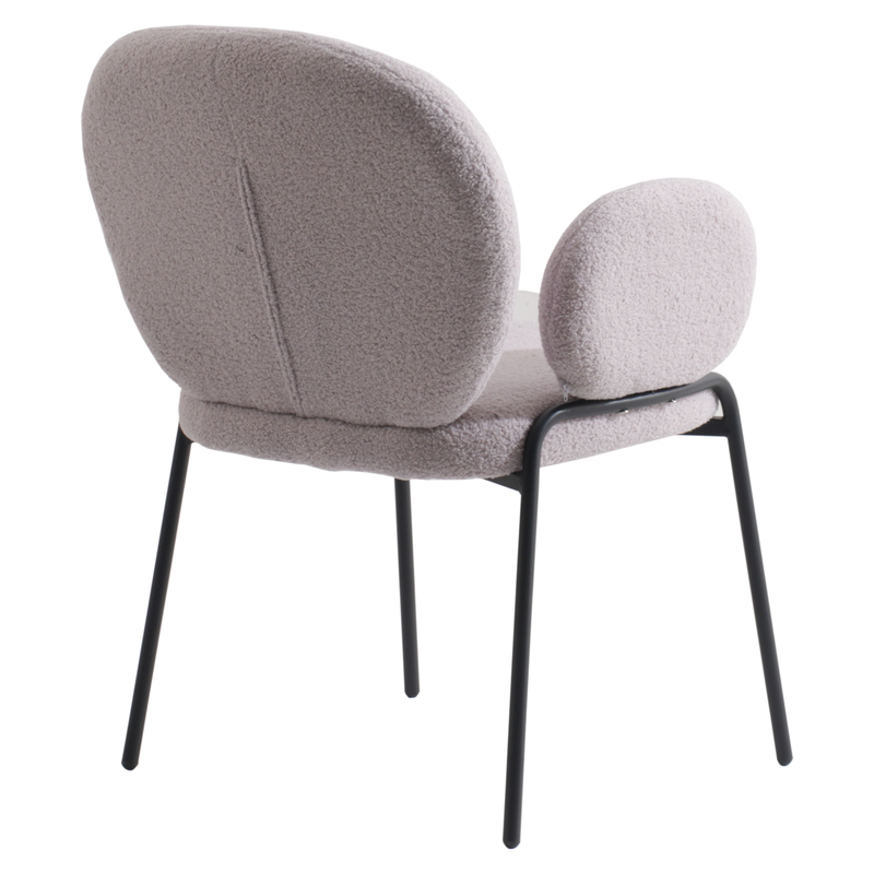 Leisuremod Celestial Series Boucle Dining Armchair with Black Frame and Grey Fabric Back Angle.