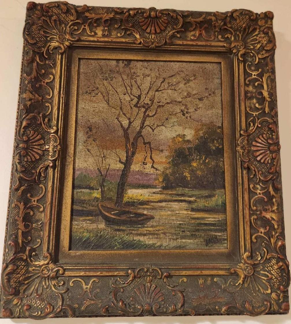 Antique Oil Painting Signed Front