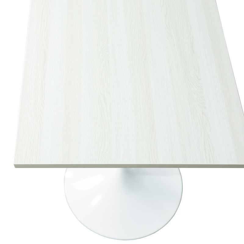 LeisureMod Verve Collection 24 Square Dining Table, White Base with Light Natural Wood MDF Top View.