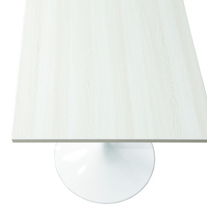 LeisureMod Verve Collection 24 Square Dining Table, White Base with Light Natural Wood MDF Top View.