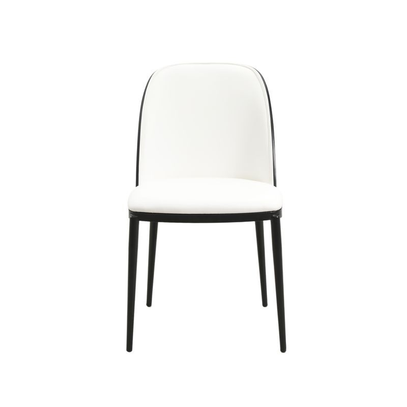 LeisureMod Tule Mid-Century Modern Dining Side Chair with Leather Seat and Powder-Coated Steel Frame Black/White Front View.