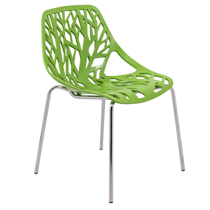 LeisureMod Modern Asbury Dining Chair w/ Chromed Legs Green