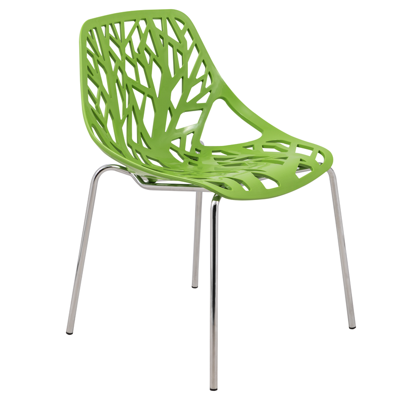 LeisureMod Modern Asbury Dining Chair w/ Chromed Legs Green