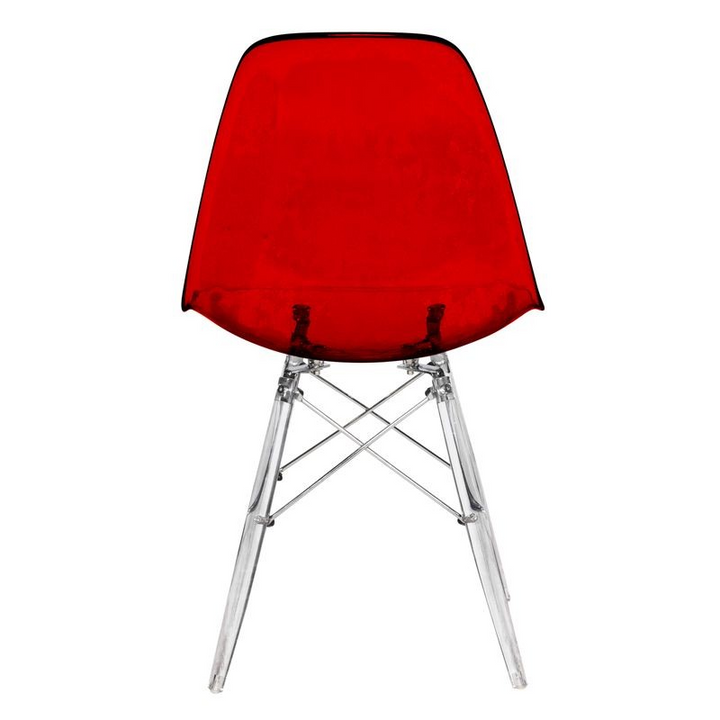 LeisureMod Dover Molded Side Chair with Acrylic Base Transparent Red Back
