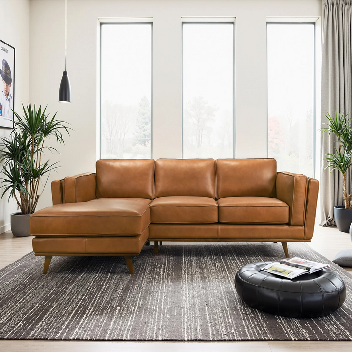 Chase Genuine Leather Sectional Left Facing Front View.