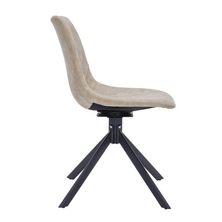 LeisureMod Markley Modern Leather Swivel Dining Chair with Metal Legs in Taupe Side View.