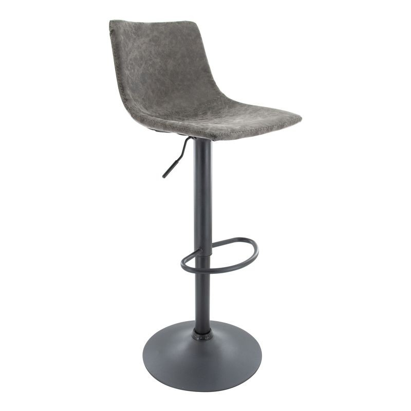 LeisureMod Tilbury Modern Adjustable Bar Stool with Footrest and 360-Degree Swivel in Grey