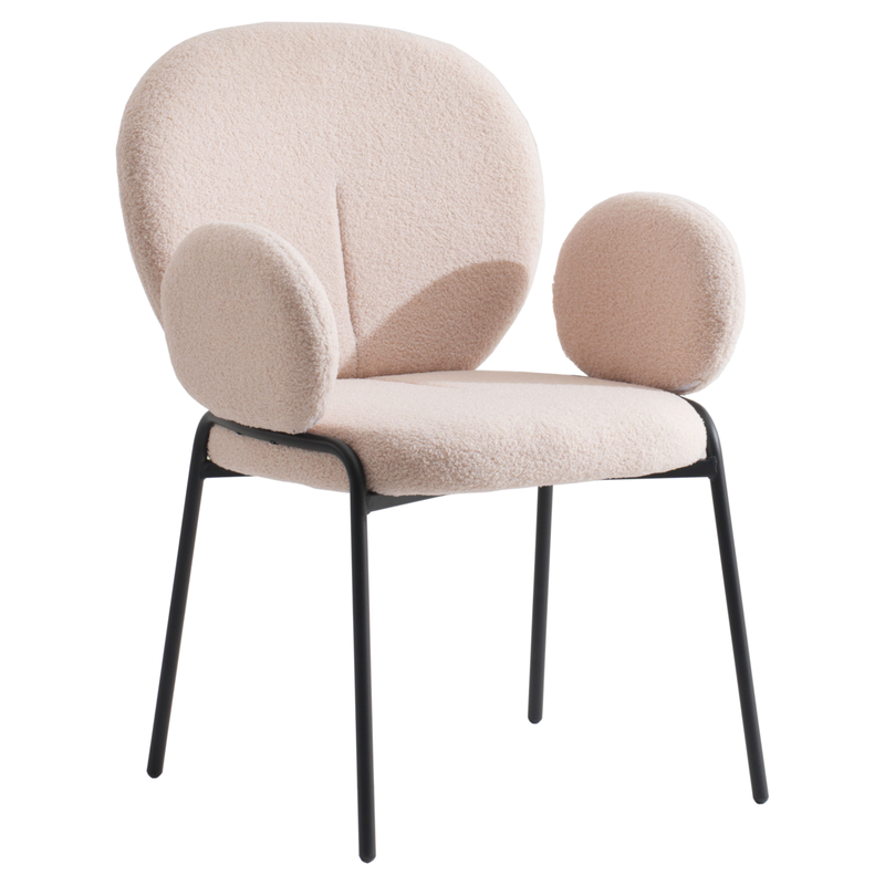 Leisuremod Celestial Series Boucle Dining Black Frame Armchair with Beige Fabric