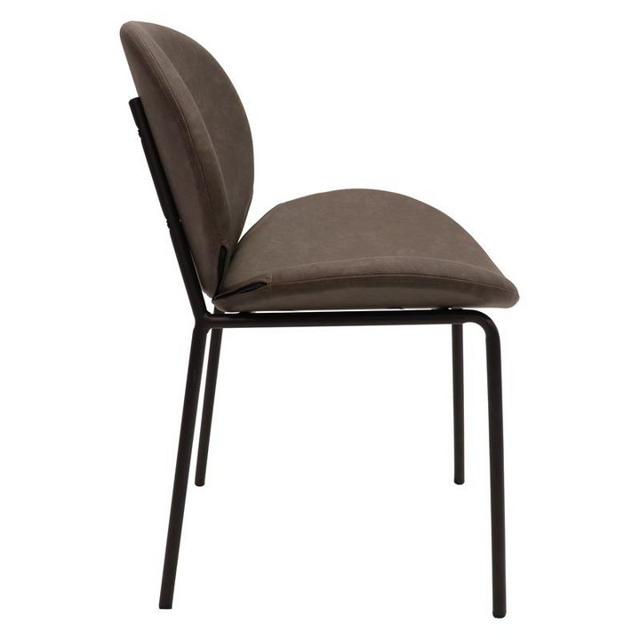LeisureMod Servos Modern Dining Side Chair with Upholstered Faux Leather Seat and Powder Coated Iron Frame for Kitchen and Dining Room Elephant Grey Side View.