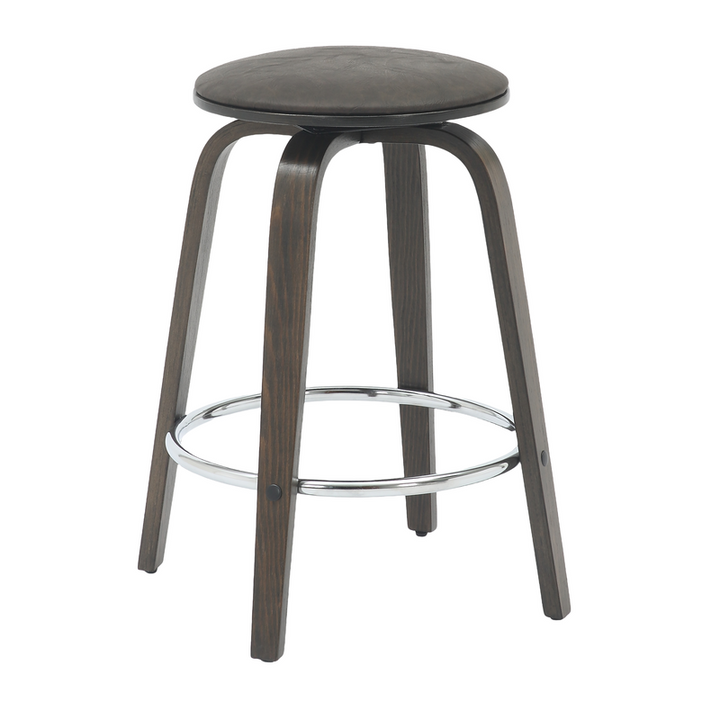 LeisureMod Wooden Counter Stool Pelya Collection Modern Style Walnut Glazed Color in Brown