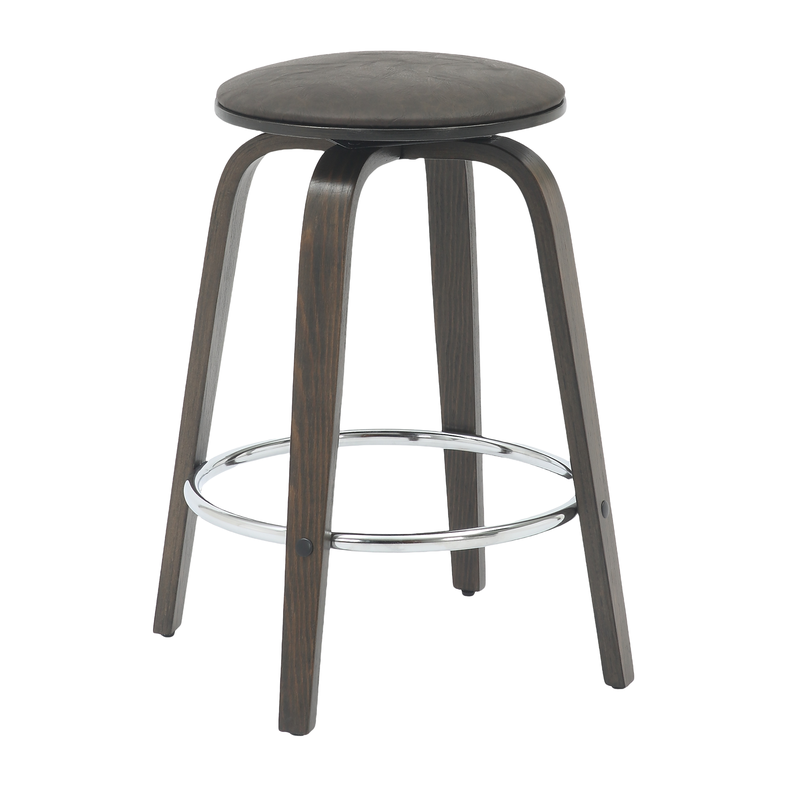 LeisureMod Wooden Counter Stool Pelya Collection Modern Style Walnut Glazed Color in Brown
