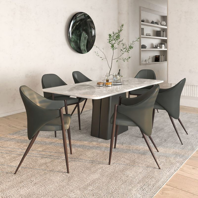 Leisuremod Sante Collection Modern Dining Chair in Grey at Table.