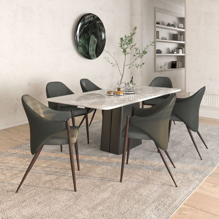 Leisuremod Sante Collection Modern Dining Chair in Grey at Table.