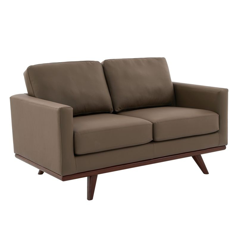 LeisureMod Chester Modern Faux Leather Loveseat in Taupe Leather