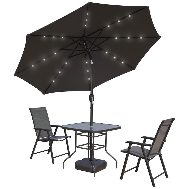 LeisureMod Sierra Outdoor Patio Umbrella with Base in Gray Tilted.