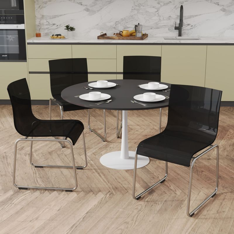 LeisureMod Lima Modern Acrylic Chair Transparent Black Around Table.