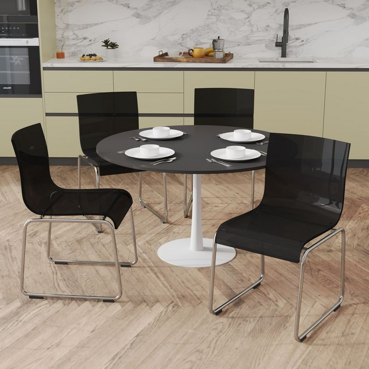 LeisureMod Lima Modern Acrylic Chair Transparent Black Around Table.