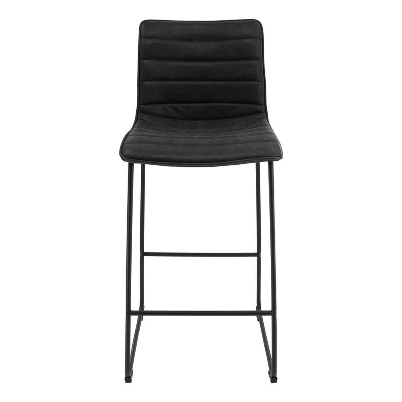 LeisureMod Brooklyn 29.9" Modern Leather Bar Stool with Black Iron Base and Footrest Front View.