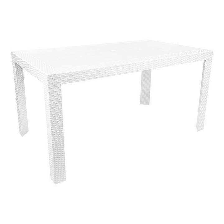 White rectangular table on a white background.