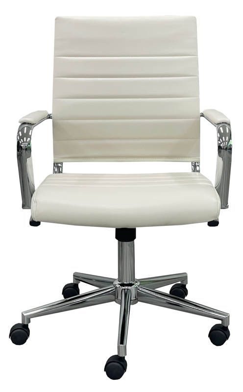 Padded Modern Classic Mid Back Office Chair in Cream Leather Frnt View