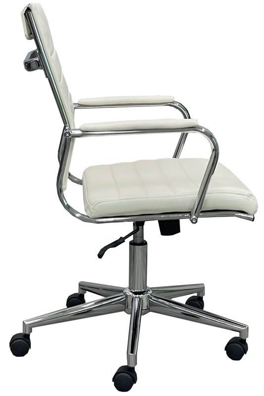 Padded Modern Classic Mid Back Office Chair in Cream Leather Side View