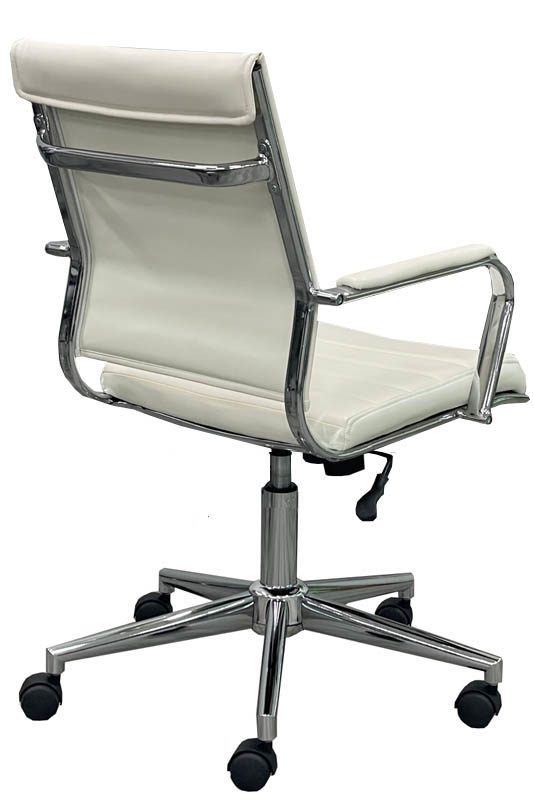 Padded Modern Classic Mid Back Office Chair in Cream Leather Back View