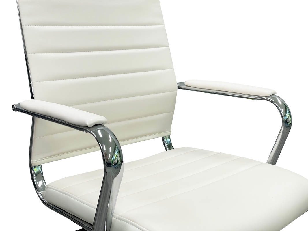 Padded Modern Classic Mid Back Office Chair in Cream Leather Zoomed