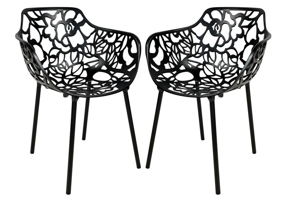 LeisureMod Modern Devon Aluminum Armchair, Set of 2 Black Together.