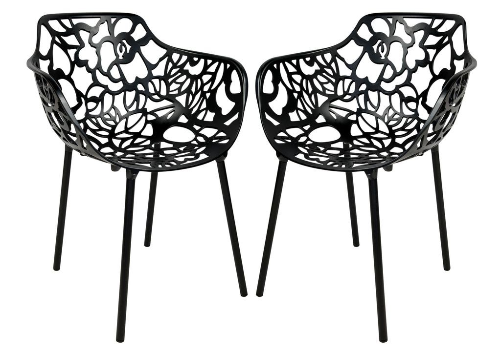 LeisureMod Modern Devon Aluminum Armchair, Set of 2 Black Together.