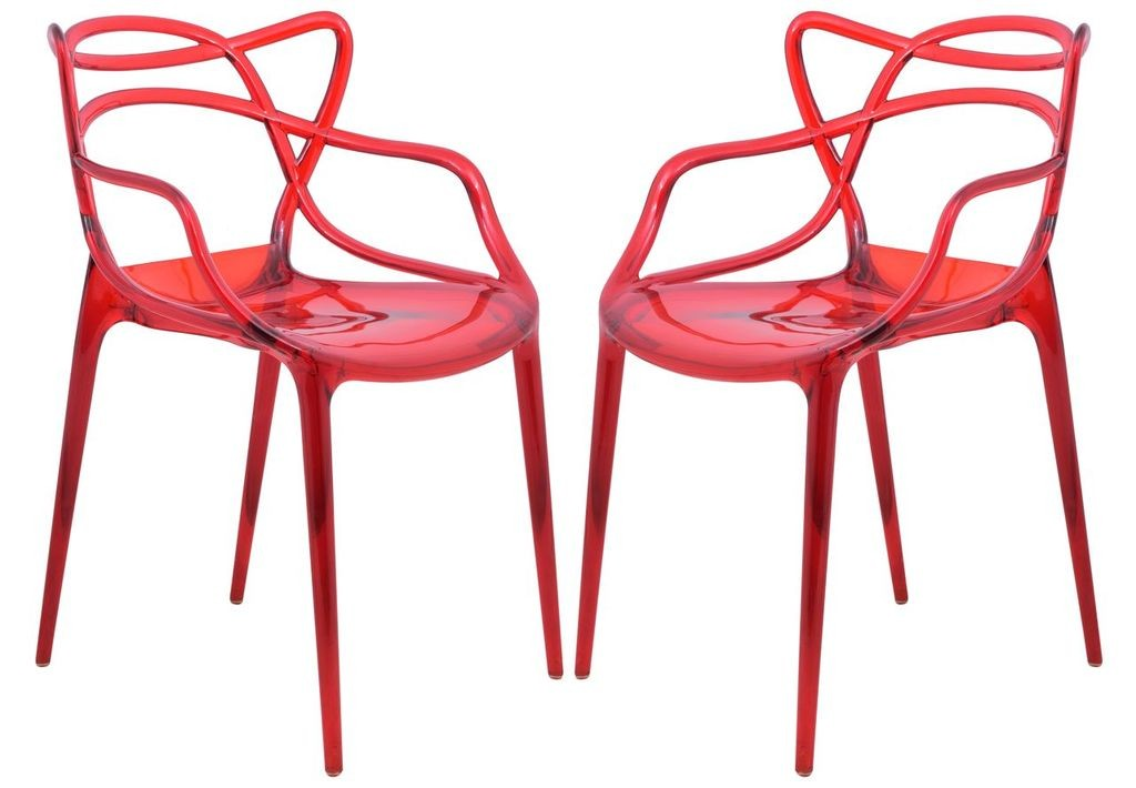 LeisureMod Milan Modern Wire Design Chair, Set of 2 Red