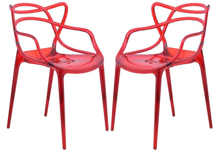 LeisureMod Milan Modern Wire Design Chair, Set of 2 Red