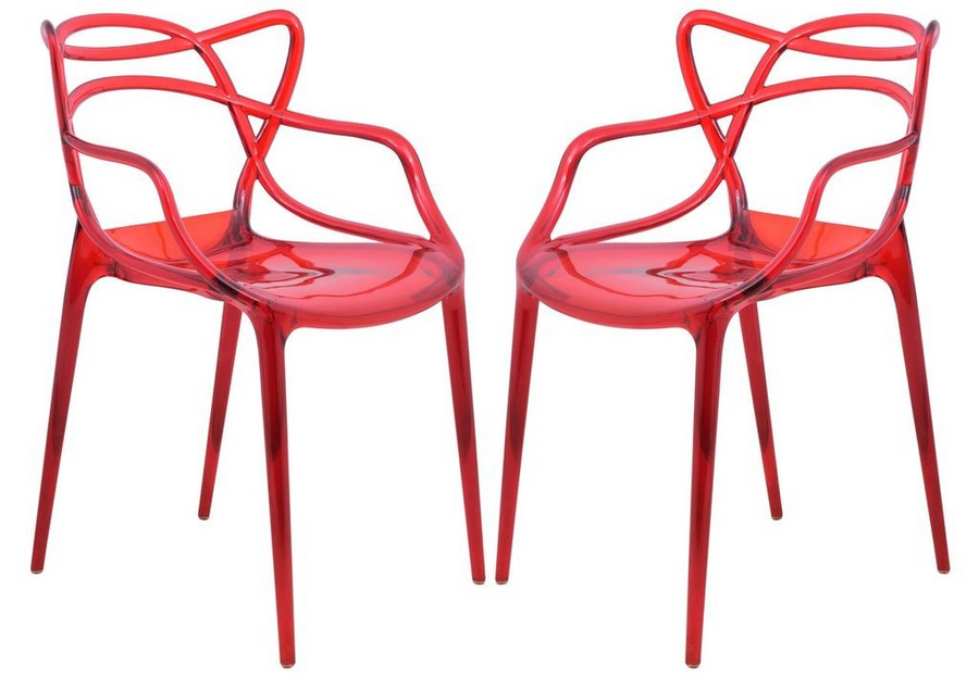 LeisureMod Milan Modern Wire Design Chair, Set of 2 Red