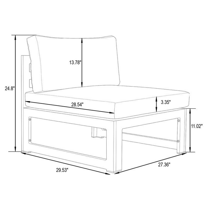 LeisureMod Chelsea 4-Piece Middle Patio Chairs Black Aluminum with Cushions Blue Dimensions.